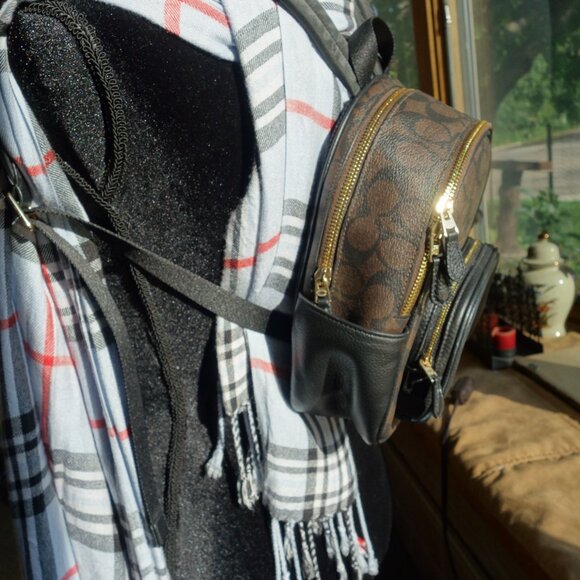 COACH mini Court signature canvas backpack brown and black C8604 EUC - Picture 2 of 13